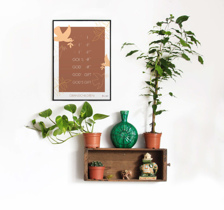 artistic print with plants hung up on the wall